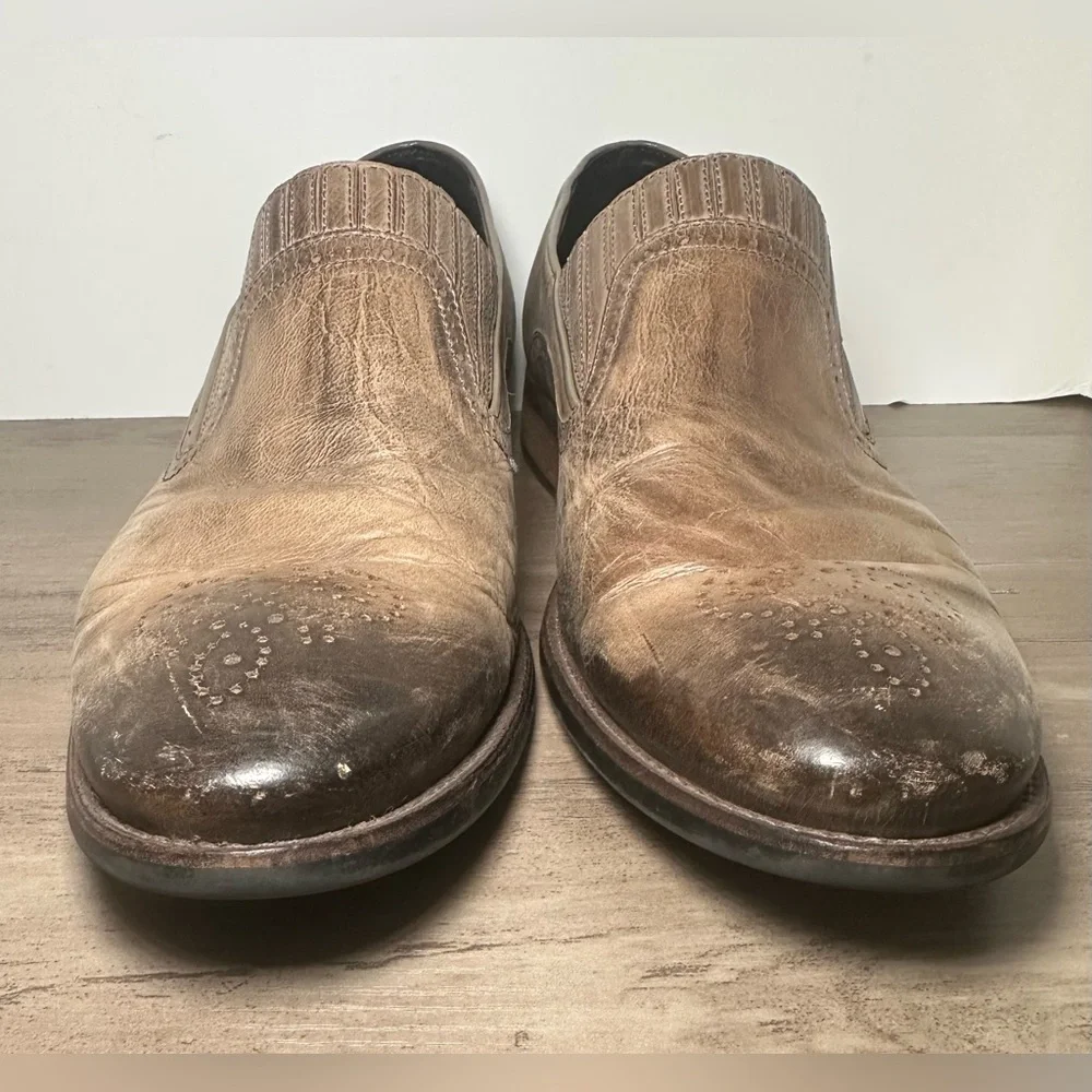 BACCO BUCCI  Mens Tan Distressed Italian Leather Slip On Loafer Shoes Size 10.5.